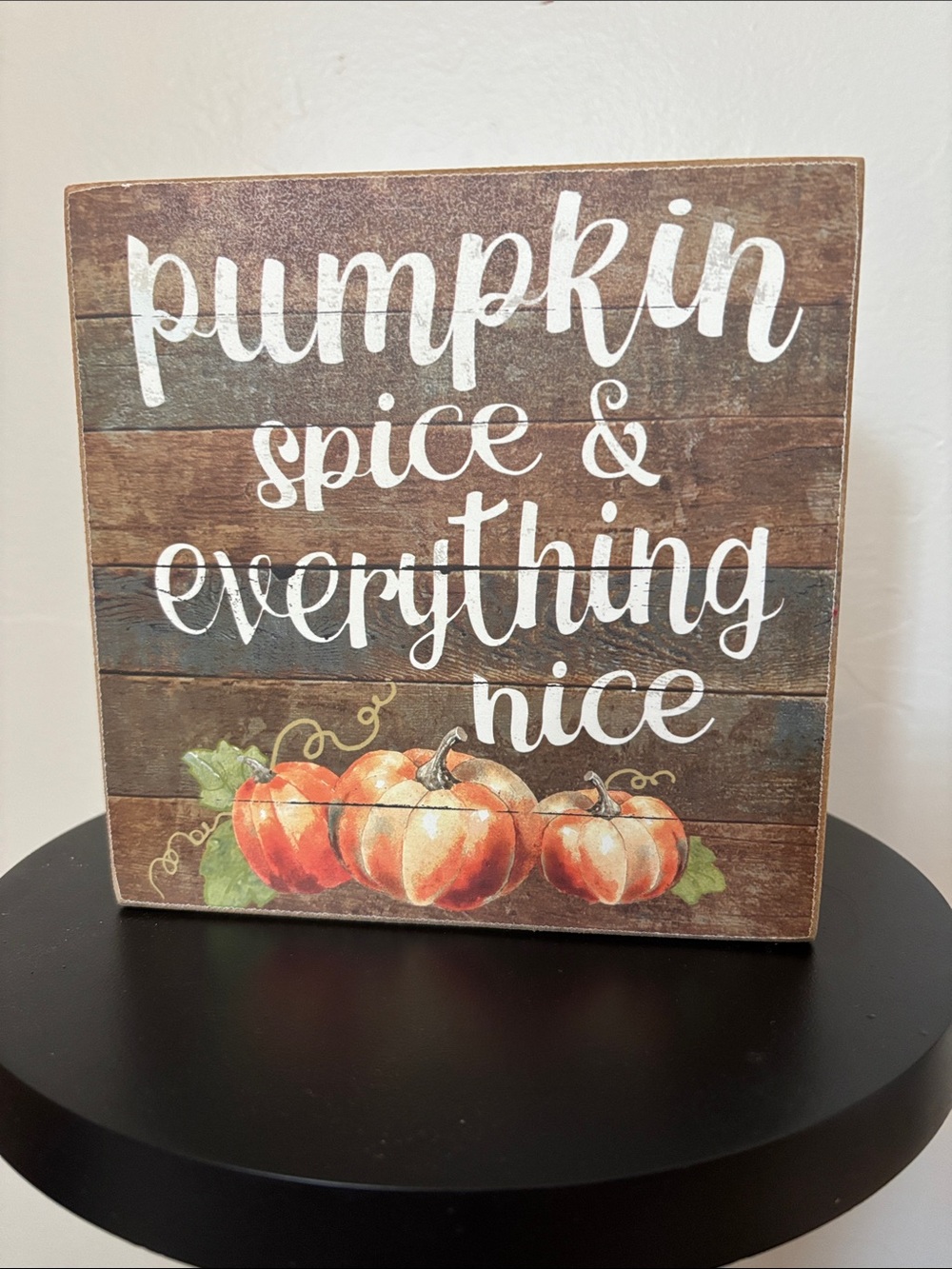 Pumpkin Spice & Everything Nice Wooden Wall Sign - Orange Brown tabletop decor